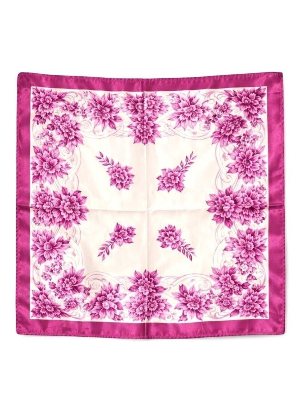 Magenta Floral Satin Scarf 20x20 Women's Hair Tie Neck Wrist Wrap